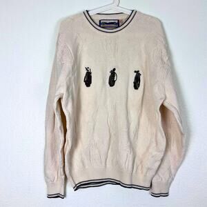 Vintage Shenandoah Golf Sweater L Cream Cable Knit Pullover Made in USA Preppy